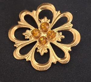 Authentic Golden Blossom of the Soviet Epoch: Vintage Amber Glass Brooch