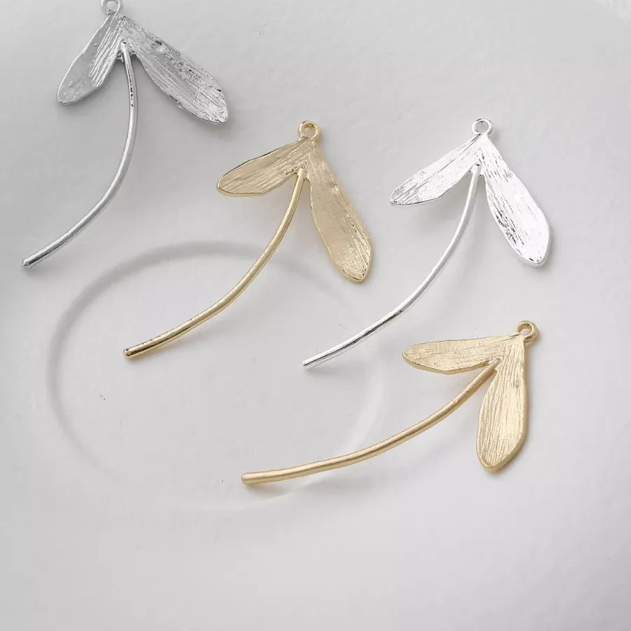 Authentic 4PCS Dainty Long Leaf Charm Earrings for Jewelry Making Supplies Findings DIY 14k Gold Plated Accessories 44*24mm