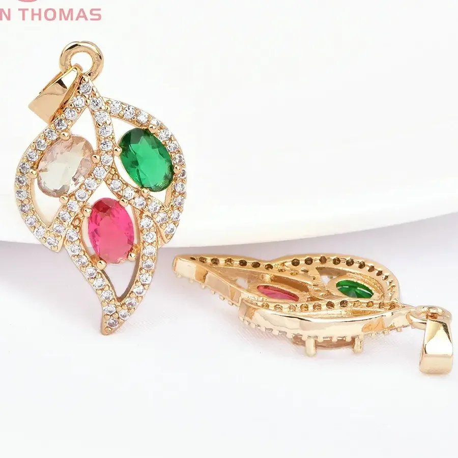 Authentic (7678) 4PCS 15x26MM 24K Gold Color with Glass Leafs Charms Pendants High Quality DIY Jewelry Making Findings Accessories