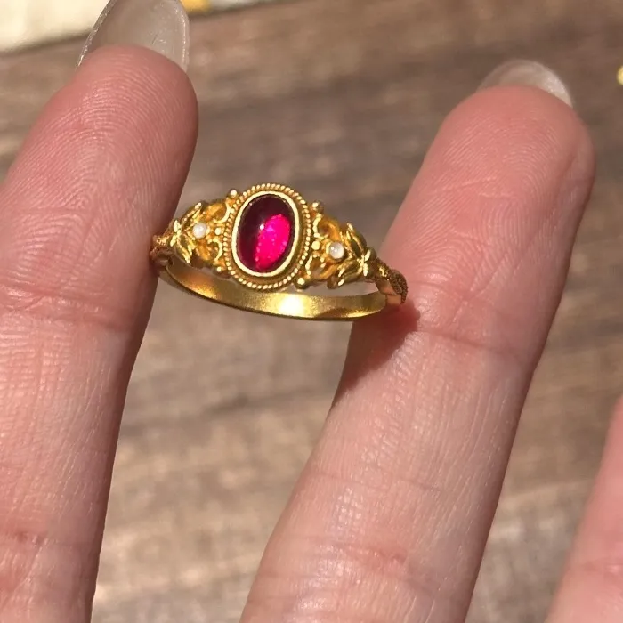 Authentic Enchanted Palace‑Era Ring of Pearl & Red Garnet