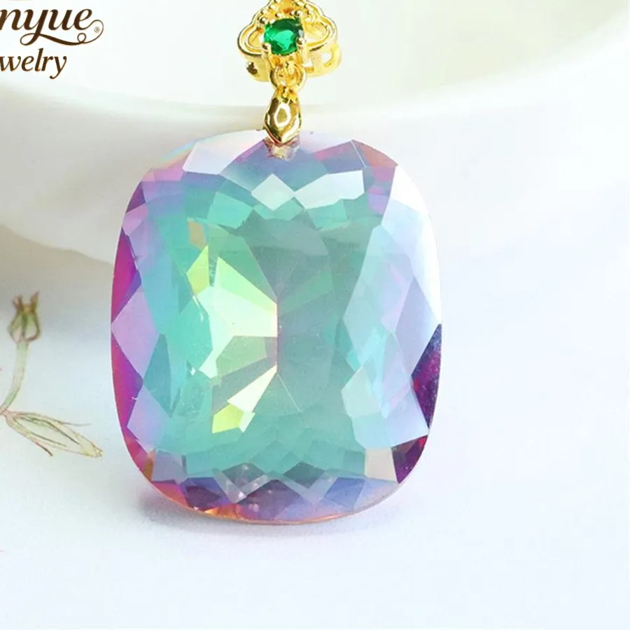 Authentic High-End Colorful Purple Glass Square Pendant Luxury Quality Fashion Fine Jewelry Exquisite Elegant Popular Charms Young Gift
