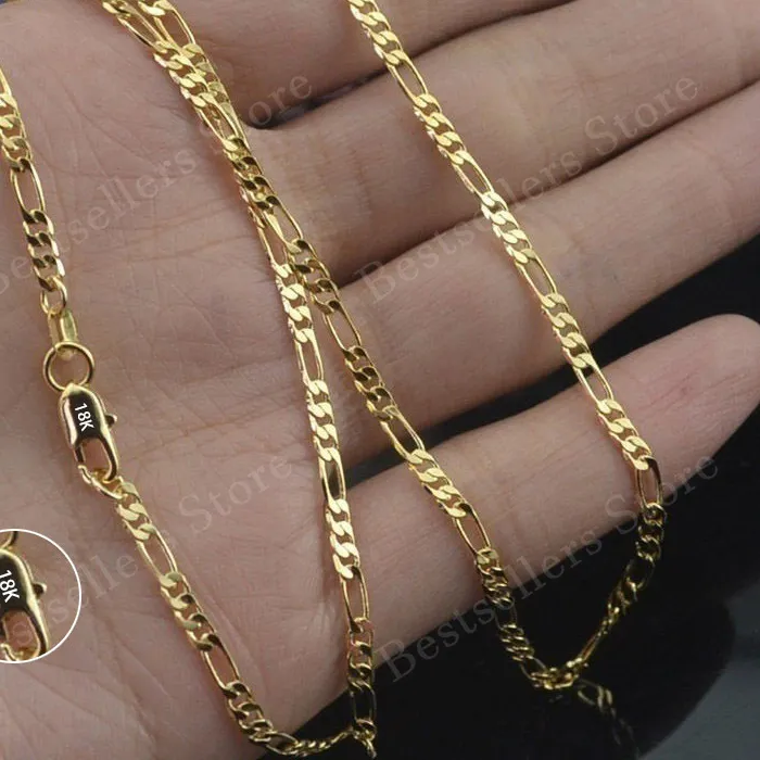 Authentic 925 Sterling Silver, 18K Gold, 16-30 Inches, 4mm Figaro Chain Necklace, Fashionable, Charming, Elegant, Jewelry