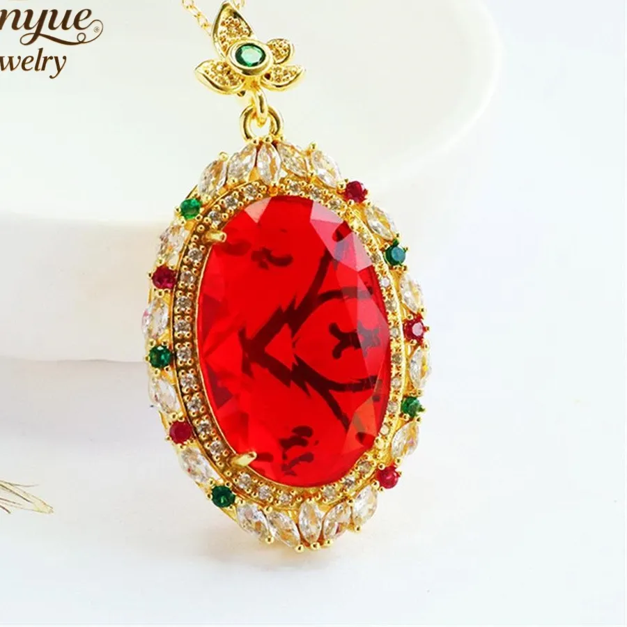Authentic High-End Colored Glass Flower Diamond Gemstone Pendant Luxury Quality Fine Jewelry Exquisite Elegant Popular Charms