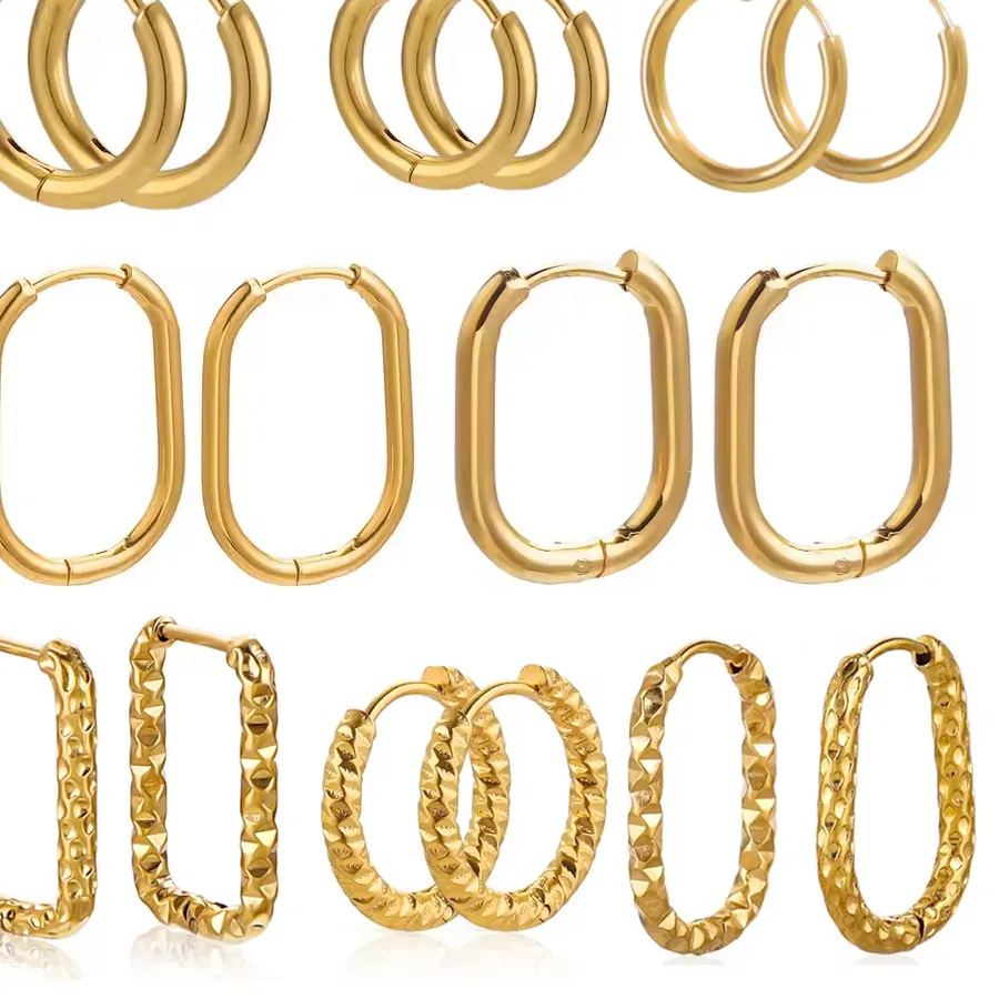 Authentic 6PCS Stainless Steel Hoop Round Textured Earrings for DIY Woman 18K PVD Gold Square Charm Jewelry Making Findings Wholesale