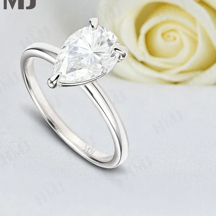 Authentic Moissanite Ring with 2CT D Color VVS1 Pear Moissanite S925 10k 14k 18k Plated White Yellow Rose Gold Daily Charm Party Jewely
