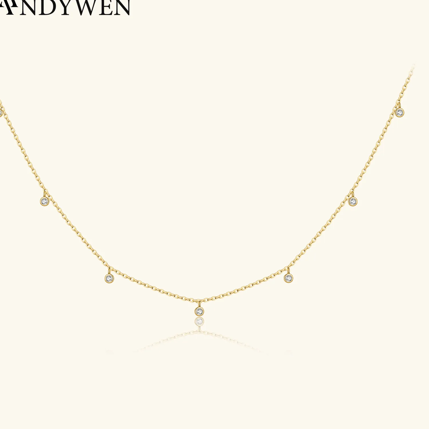 Authentic ANDYWEN 925 Sterling Silver Gold Zircon CZ Charm Chocker Women Line Long Chain Necklace 2021 Women Rock Punk Luxury Jewelry