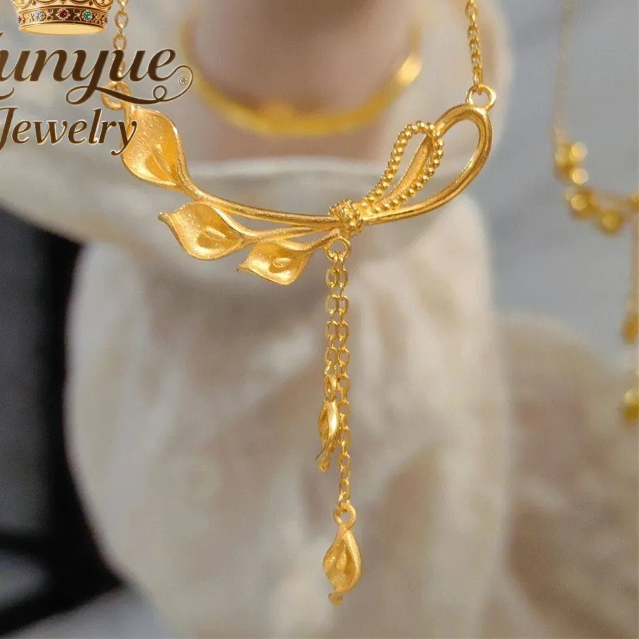 Authentic High-End Sand-Gold Calla Lily Necklace Luxury Quality Jewelry Best Selling Fashion Jewelry Gift Exquisite Elegant Charms Popular