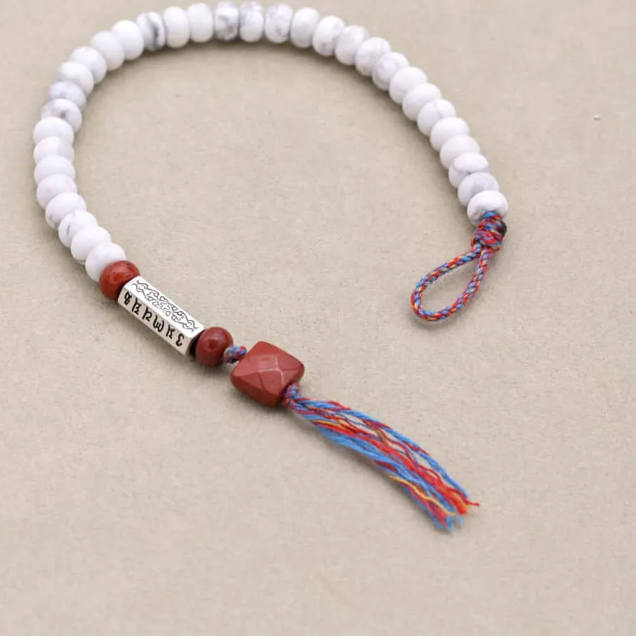 Authentic Sacred Harmony Strand: White Turquoise and Red Jasper Buddhist Mala