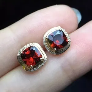Authentic 4Ct Cushion Cut Lab Created Red Garnet Halo Stud Earrings 14k Yellow Gold Plated