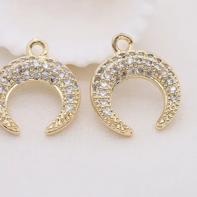 Authentic Gold Color Plated Brass and Zircon Moon charm pendant European fashion handmade beaded necklace pendant accessories