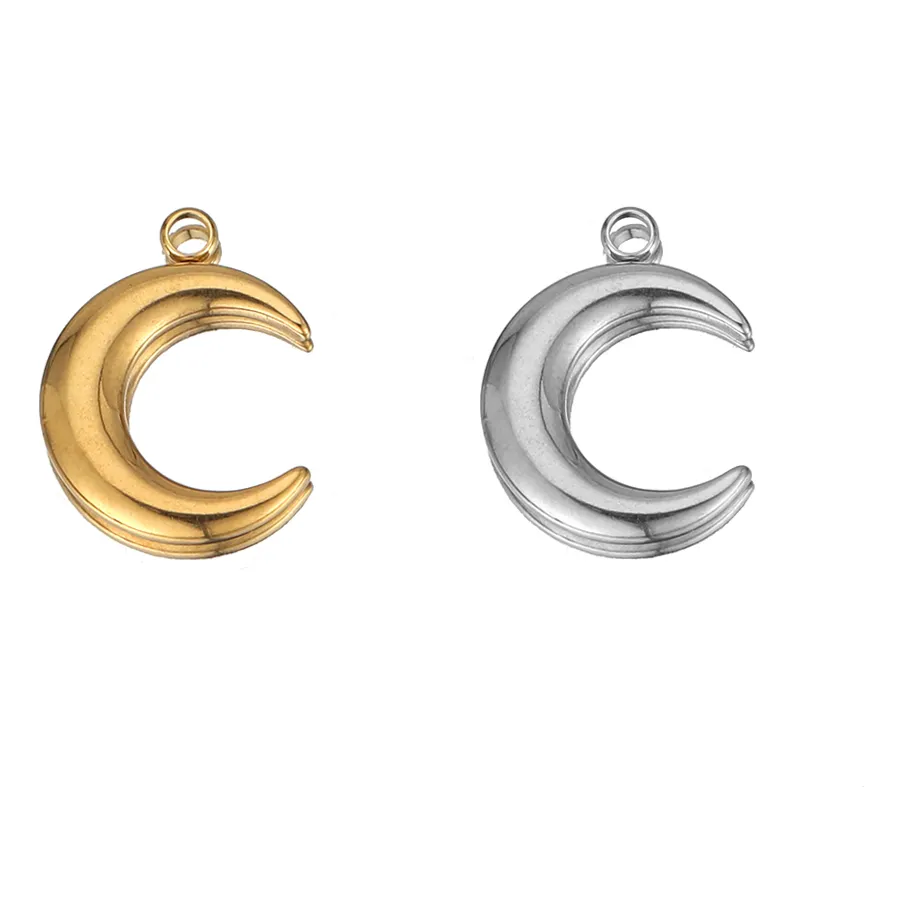 Authentic 5pcs Stainless Steel Gold Color Moon Charms DIY Jewelry Making Women Sweater Pendant Necklace Findings Accessories Supplies