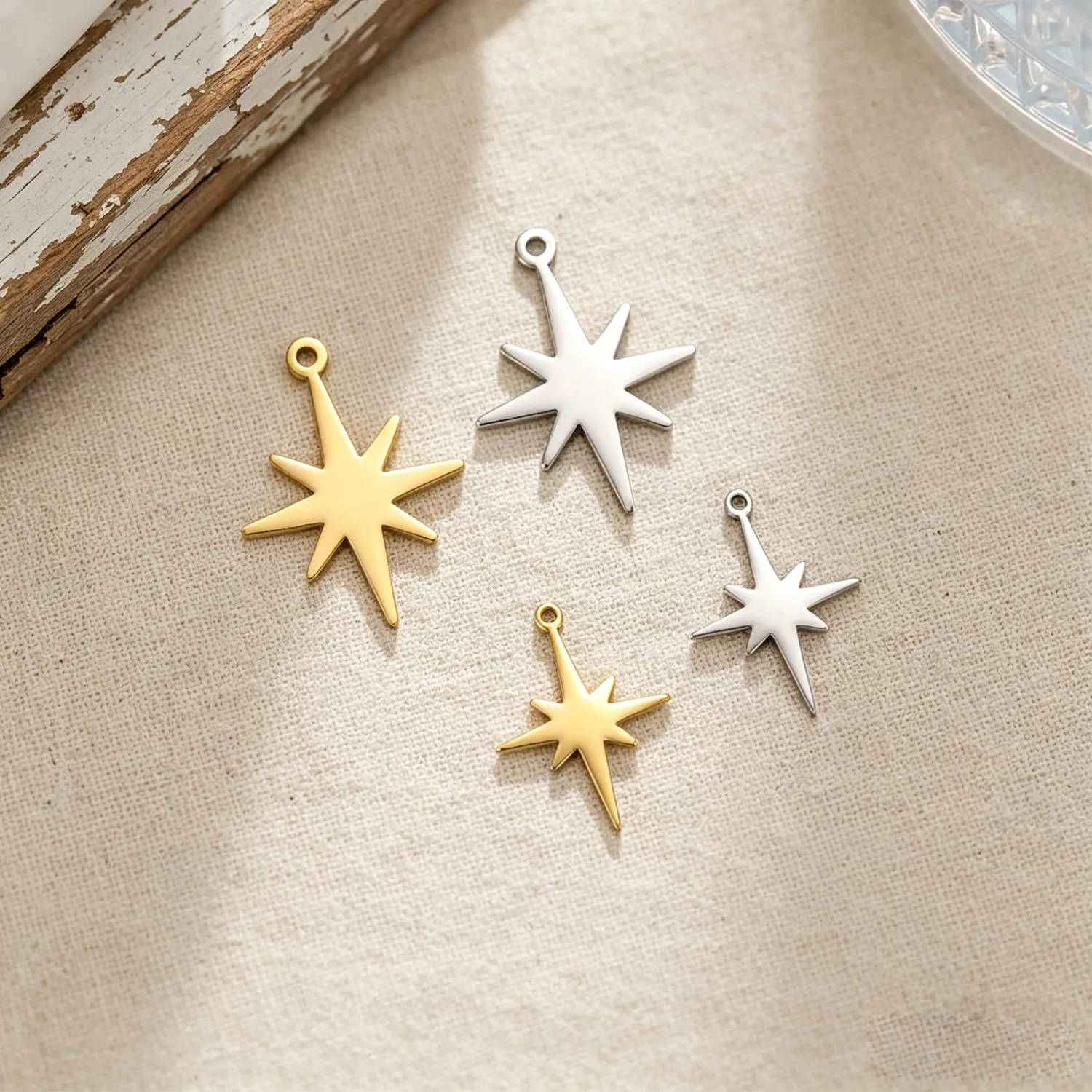 Authentic 3pcs/lot North Star Charms for Necklace Earring Jewelry Making Gold Color Pendants Accessories