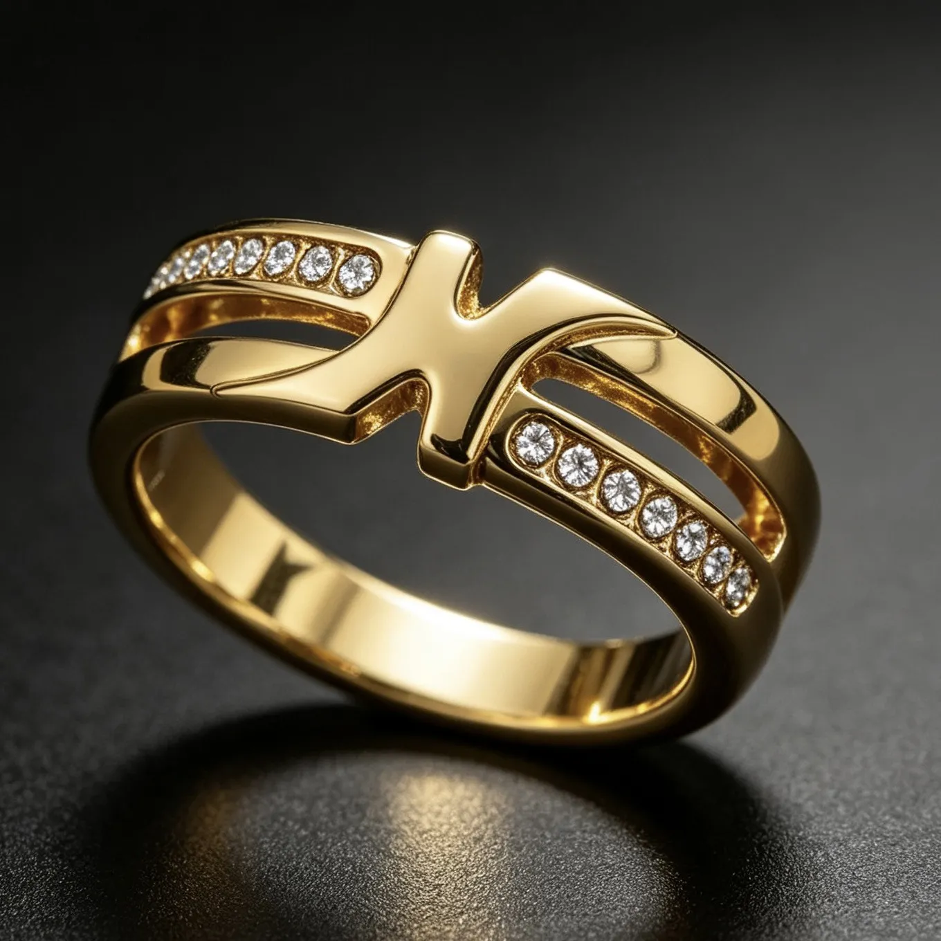 Authentic Golden Peace Dove Shaped Band Ring, Inlaid Zircon Ring, Minimalist Peace Symbol Statement Jewelry, Delicate for Men Women