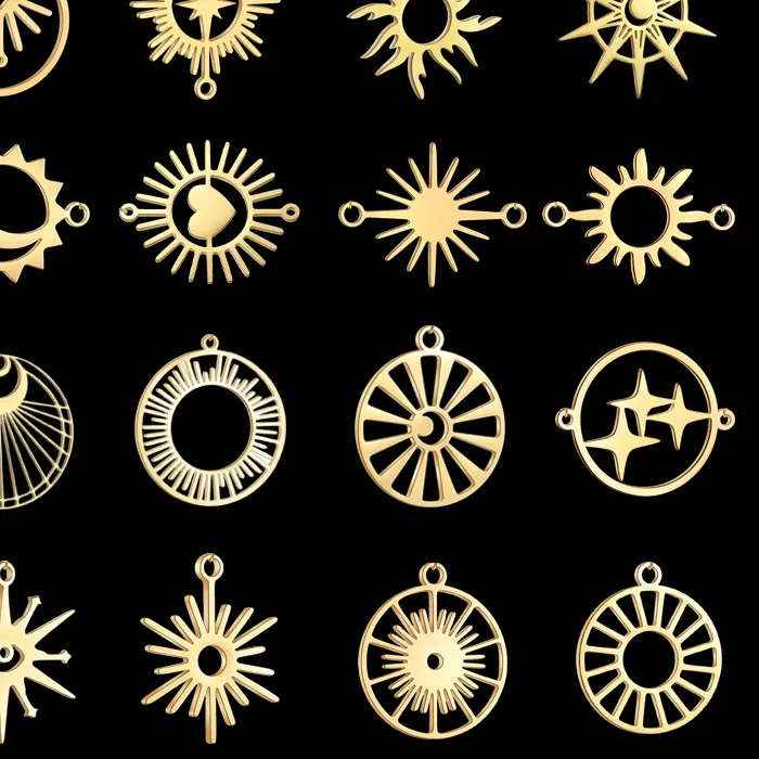 Authentic 3pcs Gold Plated Charm Flame Fire Sun Charms DIY Necklace Bracelet Earring Moon&Star Pendant Jewelry Accessories
