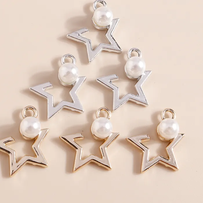Authentic 10pcs Charms Creative Pearl Stars Pendant for Jewelry Making Gold Color Charms for Necklaces Earrings Making