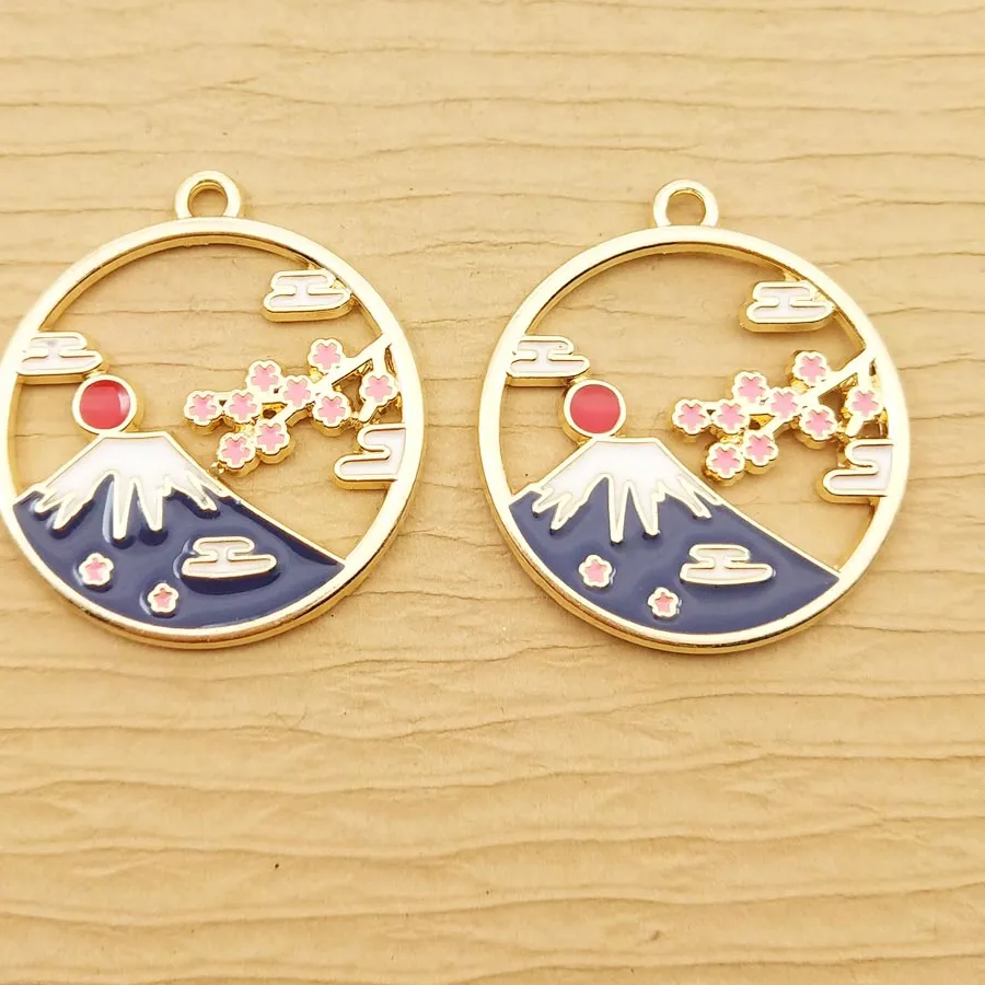 Authentic 10pcs Sun Mountain Charm for Jewelry Making Enamel Pendant Necklace Bracelet Accessories Diy Supplies Zinc Gold Plated