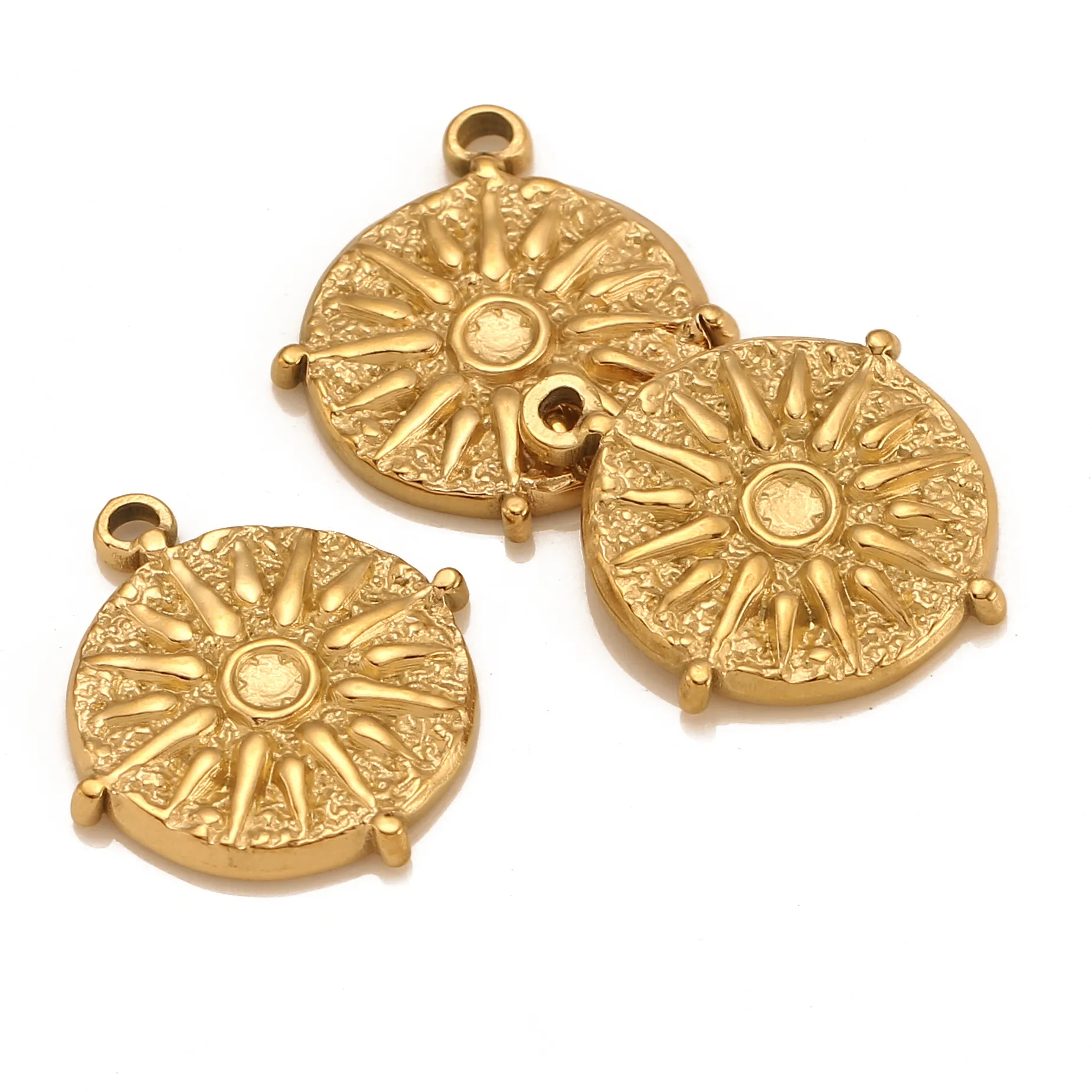 Authentic 3Pcs 18K Gold Pvd Plated Round Casting Accessories Sun For Diy Necklace Earrings Pendant Jewelry Supplies