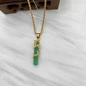 Authentic Dragon's Breath: 18k Gold Plated Pea Green Jade Pendant of Prosperity