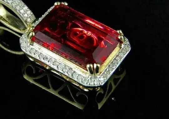 Authentic Crimson Talisman Of The Heart A Lab- Created Garnet Pendant In Golden Light