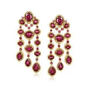 Authentic Radiant Crimson Flames: 18.00 Carat Rhodolite Garnet Chandelier Earrings