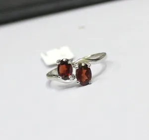 Authentic Celestial 3‑Ct Oval Garnet Bypass Band – 14K White‑Gold‑Plated Aura