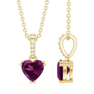 Authentic Enchanted Rhodolite Heart Pendant with Starlit Diamond Halo