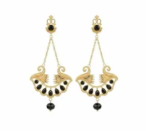 Authentic Pharaoh's Lotus Royale: Onyx Earrings of Ancient Radiance