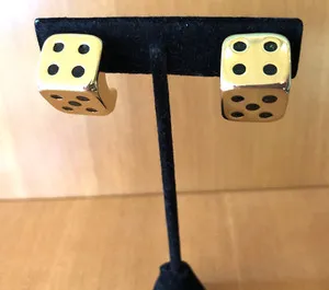 Authentic Celestial Dice of Fortune – 18K Gold‑Plated Enamel Clip‑On Earrings