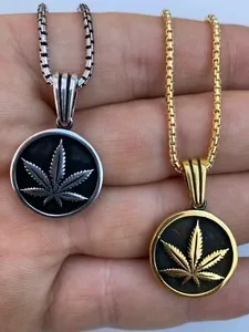 Authentic Solid 925 Sterling Silver Marijuana Weed Leaf Pendant Gold Plated Medallion