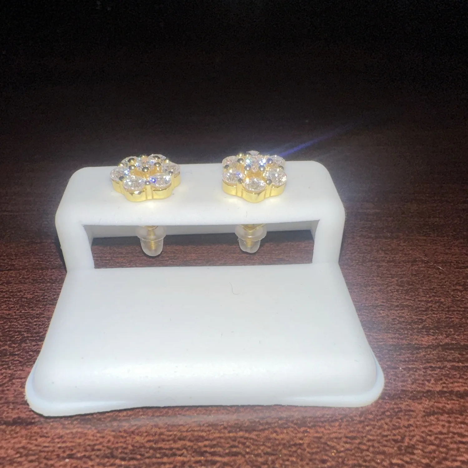 Authentic Moissanite Flower Stud Earrings 925 Sterling Silver 14K Gold Plated