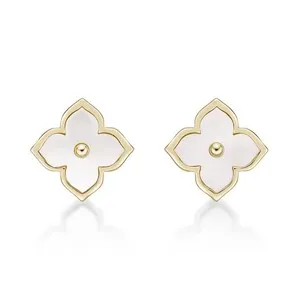 Authentic Radiant Blossoms of Mother-of-Pearl and Sun-Kissed Gold Earrings