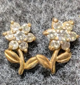 Authentic 14K Gold Plated Snowflake Flower Cluster 925 Sterling Silver  Cz Stud Earrings