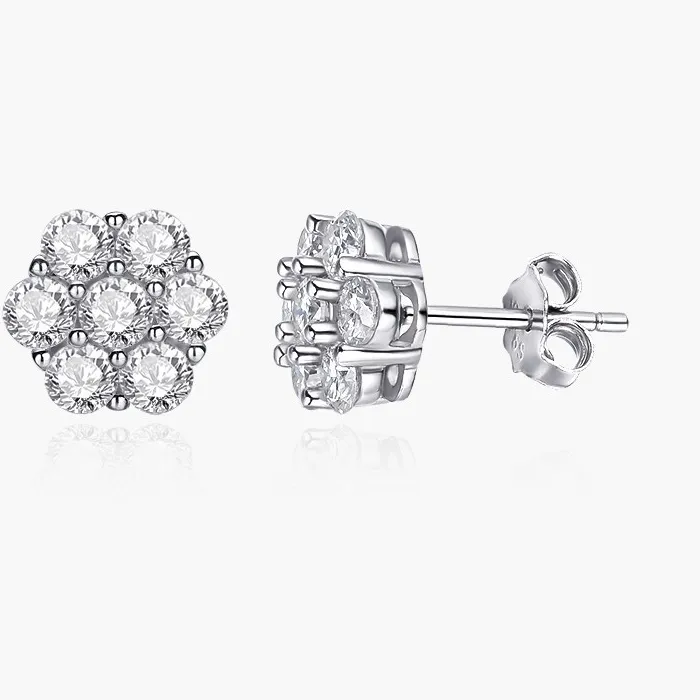 Authentic Celestial Blossom Studs: D-Color VVS1 Moissanite Set in 18k Gold-Plated Sterling Silver