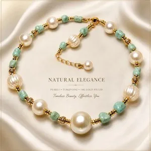 Authentic Celestial Baroque Choker of Pearl & Turquoise – 18K Gold‑Plated Aura