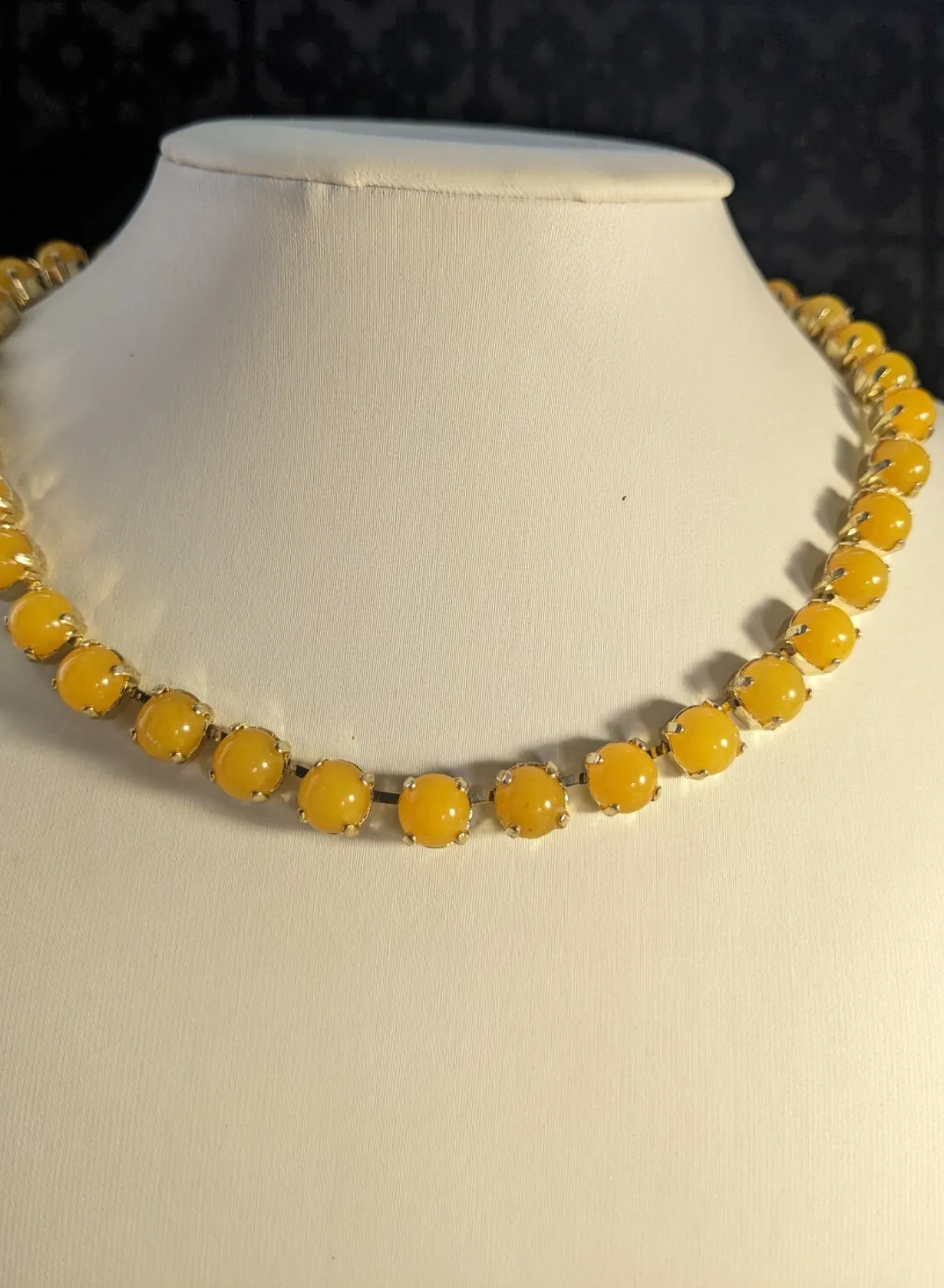 Authentic Genuine Yellow Jade Necklace & Earrings 14k Gold Plated