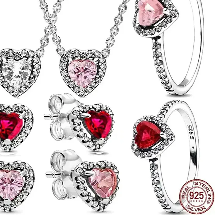 Authentic 925 Sterling Silver Crystal Ring Necklace Earrings Luxurious Sparkling Jewelry Exquisite Holiday