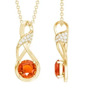 Authentic Eternal Flame Gold- Plated Infinity Pendant With Lab- Grown Orange Sapphire And Diamond