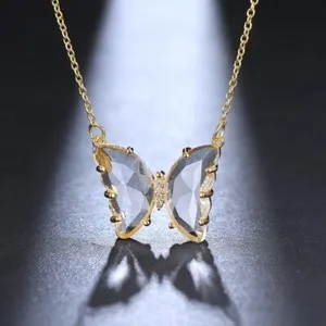 Authentic Ethereal Gold‑Plated Crystal Butterfly Amulet – 18‑inch Aura Necklace