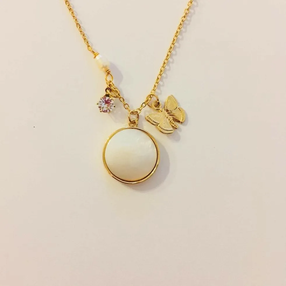 Authentic Wings Of The Lunar Muse Gold Plated Mother Of Pearl Butterfly Necklace