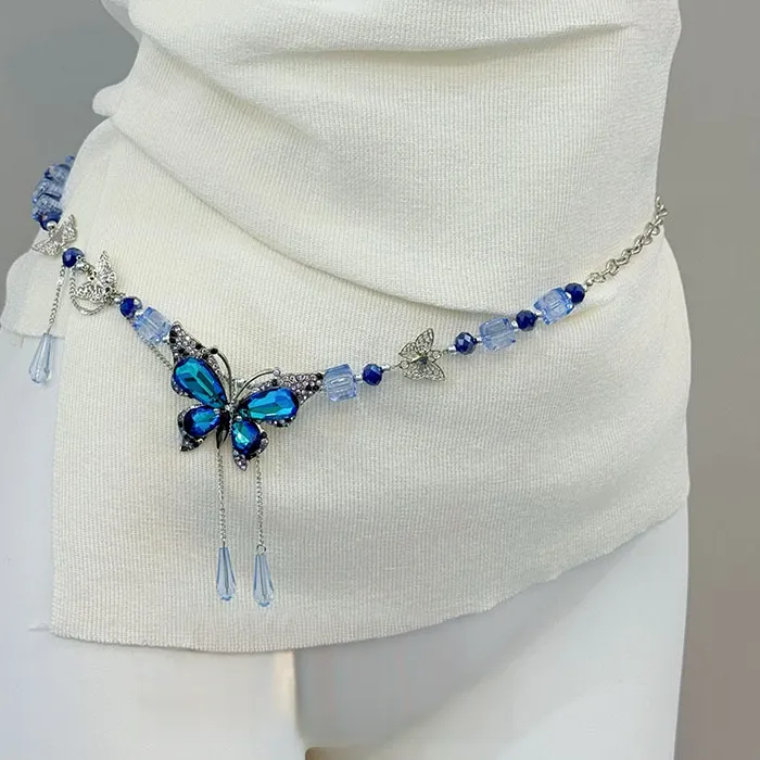 Authentic Mystic Sea‑Blue Butterfly Teardrop Waist Chain