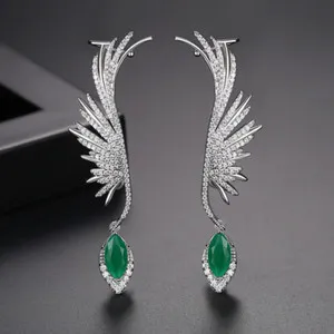 Authentic Ancient Feather of Divine Ascent - Sacred Gold-Plated Zircon Earring Charm with Dual-Hued Celestial Light