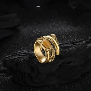 Authentic The Golden Plume of Alignment Yellow Agate Wrap Ring