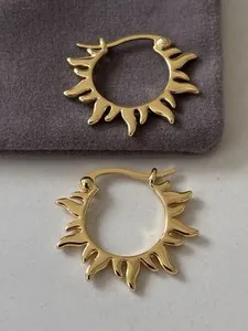 Authentic Celestial Sunburst Gold-Plated Sterling Silver Huggie Hoops