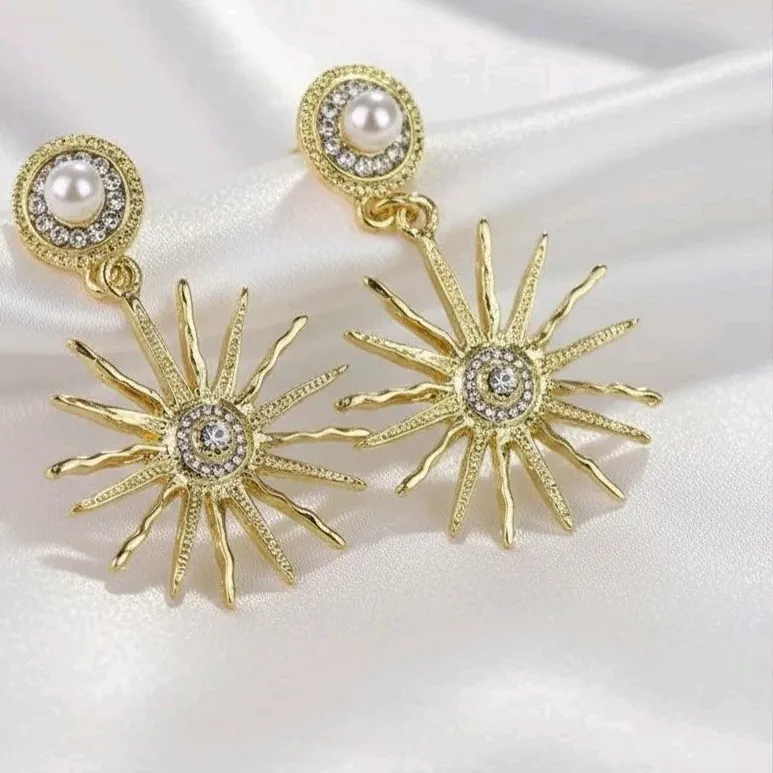 Authentic Celestial Radiance Sunburst Pearl Talisman Earrings