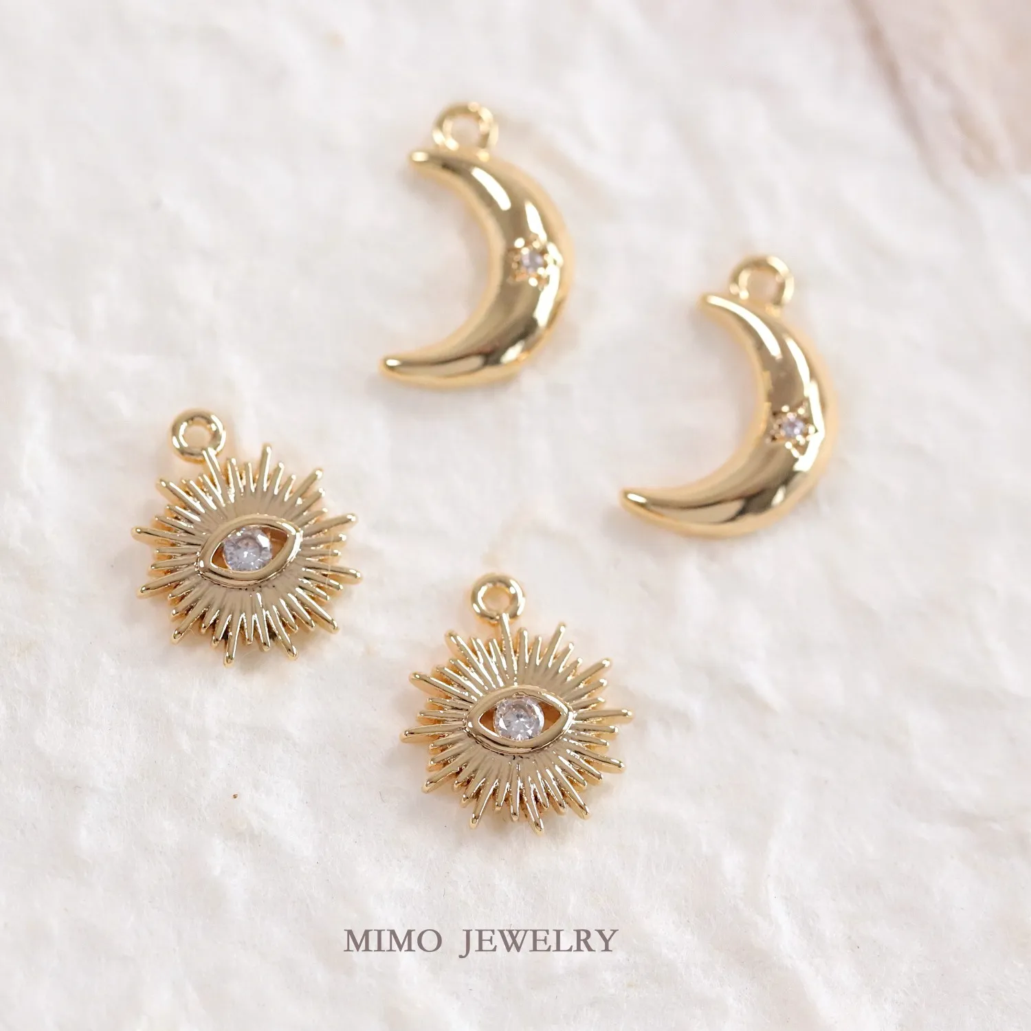 Authentic Zircon Moon Sun European American Wind Charms Pendant Supplies DIY Hand Gold Plated Accessories