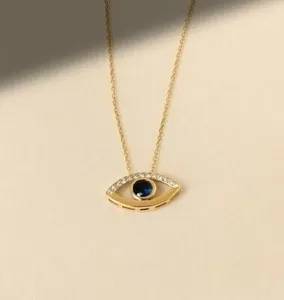 Authentic The Celestial Blue Aegis: Round Simulated Sapphire Evil Eye Talisman in 14K Gold