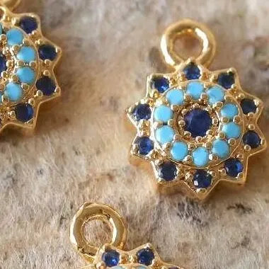 Authentic Sovereign Sun Pendant Gold- Plated Turkish With Azure Crystal Eyes