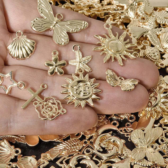 Authentic 10/20/30/50/100pcs/Lot Vintage Metal Charm Sun Moon Star Sea Animal Shell Flower Pendant/Charms For Jewelry Making Supplies Bulk