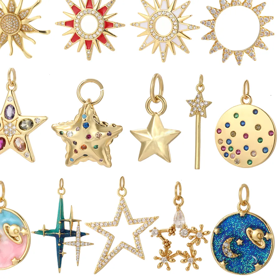 Authentic Bohemian Stars Moon Charm for Jewelry Making Supplies Gold Color Suns Diy Woman Earrings Bracelet Necklace Accessories Dijes