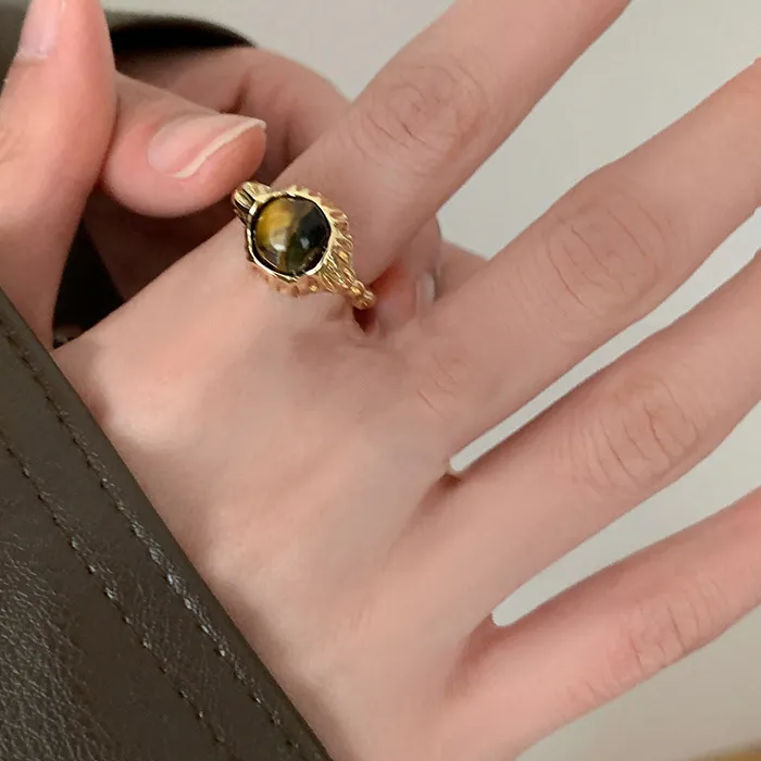 Authentic Mewanry Gold Color Tiger Eye Rings For Women Couples Maillard Trendy Minimalist Vintage Elegant Delicate Engagement Jewelry Gift